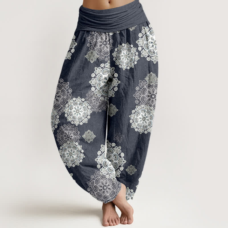 Buddha Stones Pantaloni harem da donna in puro cotone con elastico in vita e fantasia floreale mandala. - Grigio ardesia - US16, UK/AU20, EU48 (3XL) - image 8