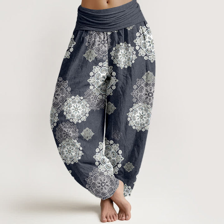 Buddha Stones Pantaloni harem da donna in puro cotone con elastico in vita e fantasia floreale mandala. - Grigio ardesia - US16, UK/AU20, EU48 (3XL) - image 8