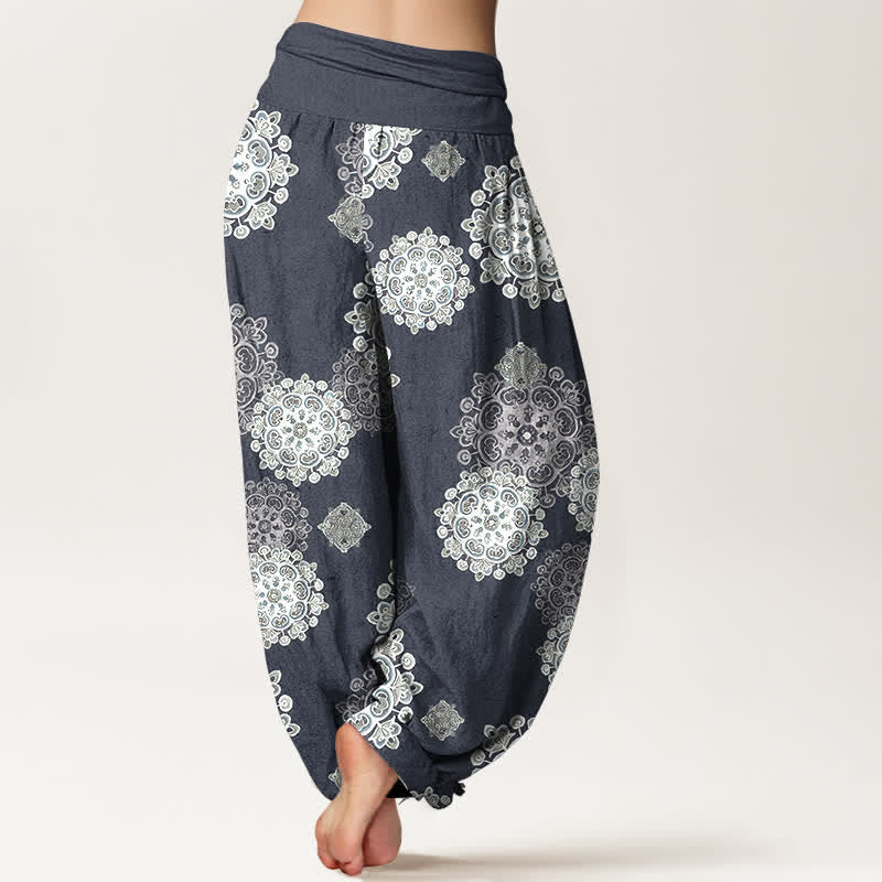Buddha Stones Pantaloni harem da donna in puro cotone con elastico in vita e fantasia floreale mandala. - image 9