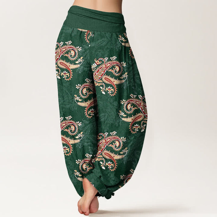 Buddha Stones Pantaloni harem da donna in puro cotone con elegante motivo paisley e elastico in vita. - image 1