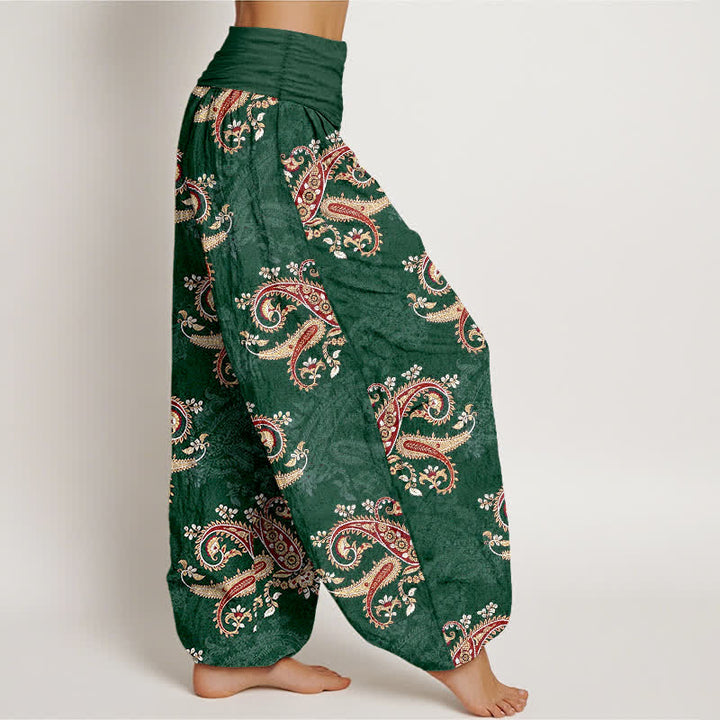 Buddha Stones Pantaloni harem da donna in puro cotone con elegante motivo paisley e elastico in vita. - image 2