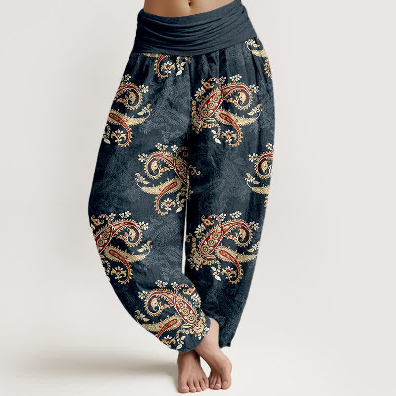 Buddha Stones Pantaloni harem da donna in puro cotone con elegante motivo paisley e elastico in vita. - Grigio ardesia scuro - US16, UK/AU20, EU48 (3XL) - image 5