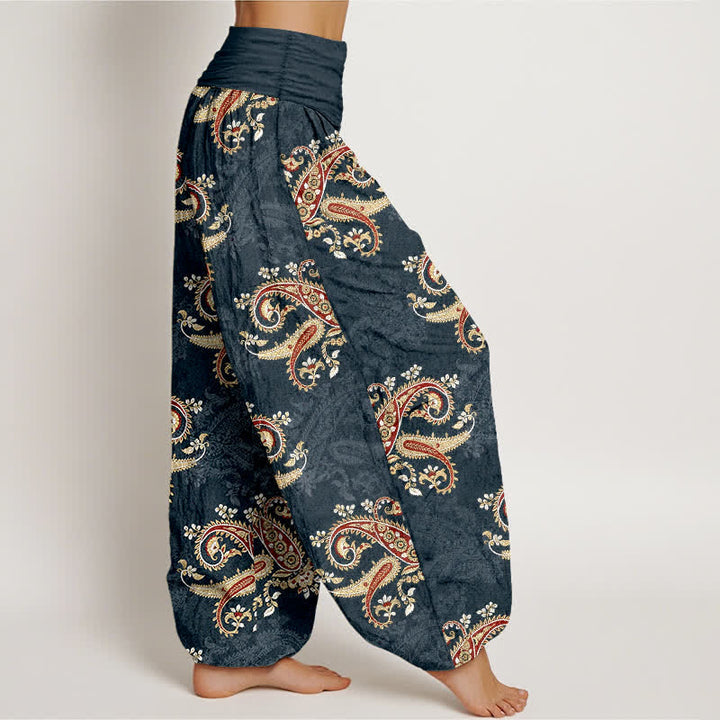 Buddha Stones Pantaloni harem da donna in puro cotone con elegante motivo paisley e elastico in vita. - image 7