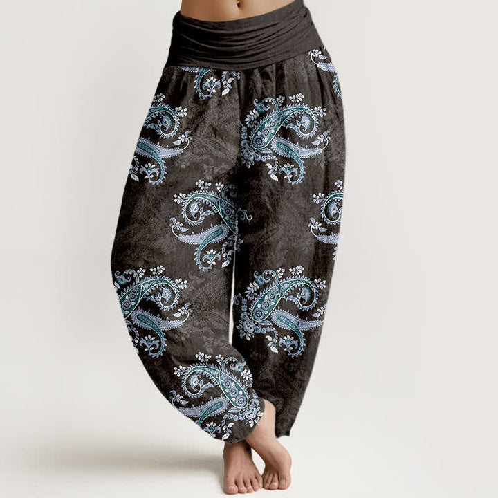 Buddha Stones Pantaloni harem da donna in puro cotone con elegante motivo paisley e elastico in vita. - Nero - US16, UK/AU20, EU48 (3XL) - image 8