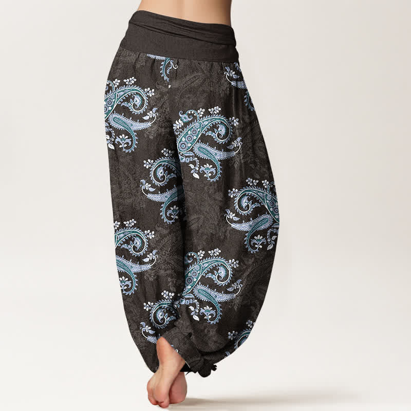 Buddha Stones Pantaloni harem da donna in puro cotone con elegante motivo paisley e elastico in vita. - image 9