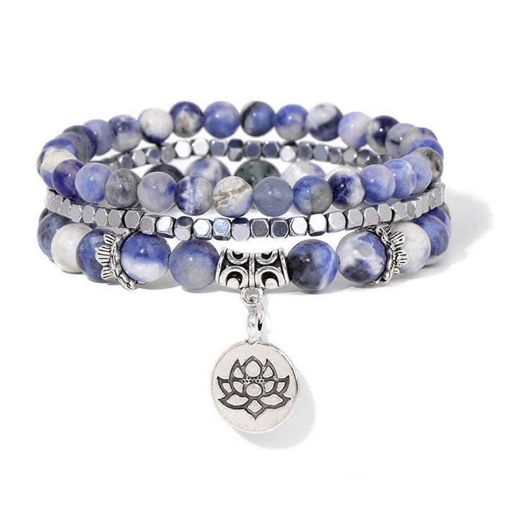Buddha Stones Braccialetto di perline "Illuminazione" con loto e diaspro zebrato, composto da 3 pezzi. - Sodalite (Calma ♥ Armonia) - image 15