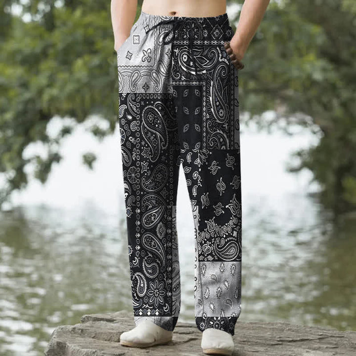 Buddha Stones Pantaloni da uomo affusolati in cotone con varie fantasie paisley e tasche. - Nero - US/UK/AU50, EU60 (5XL) - image 0