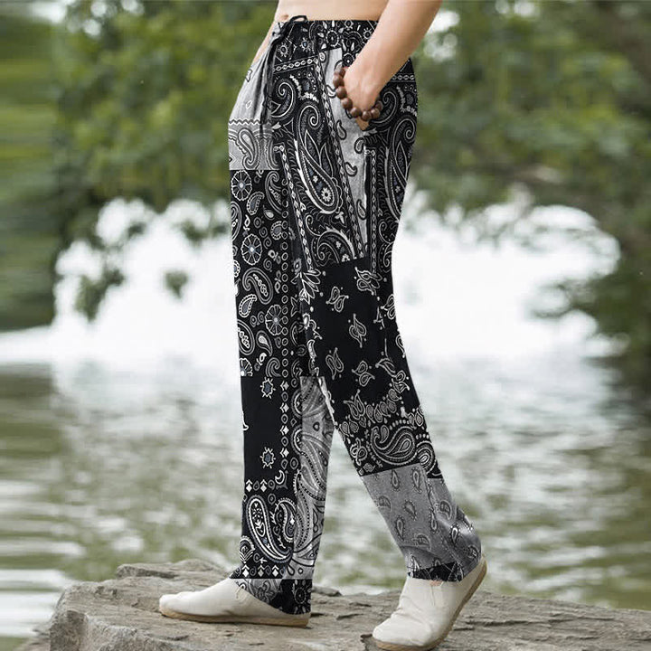 Buddha Stones Pantaloni da uomo affusolati in cotone con varie fantasie paisley e tasche. - image 1