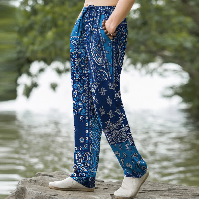 Buddha Stones Pantaloni da uomo affusolati in cotone con varie fantasie paisley e tasche. - image 5