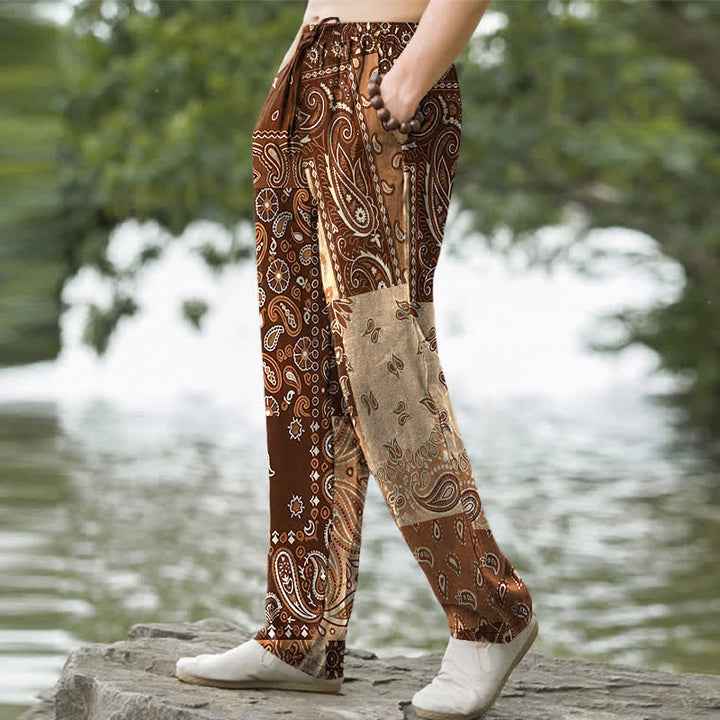 Buddha Stones Pantaloni da uomo affusolati in cotone con varie fantasie paisley e tasche. - image 7