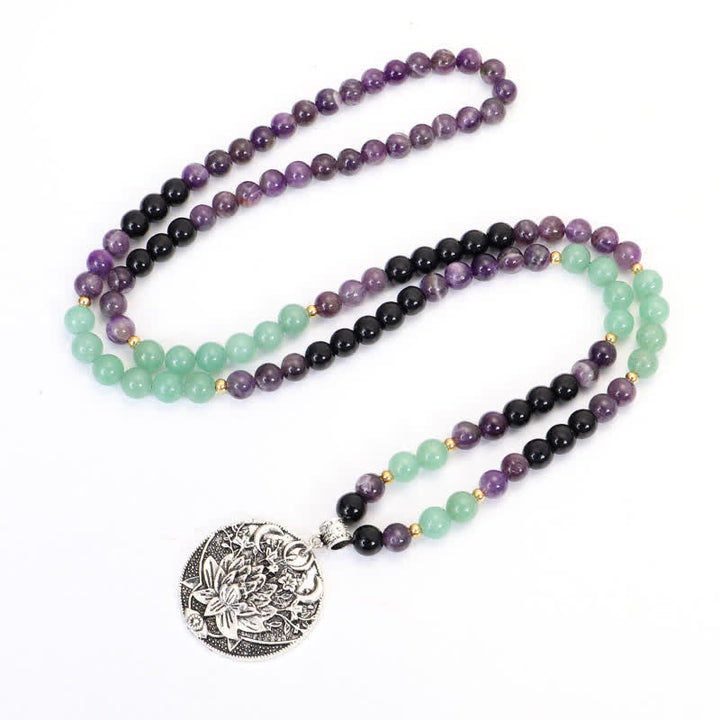Buddha Stones 108 Mala Beads Ametista Verde Avventurina Loto Bracciale Meditazione - image 4
