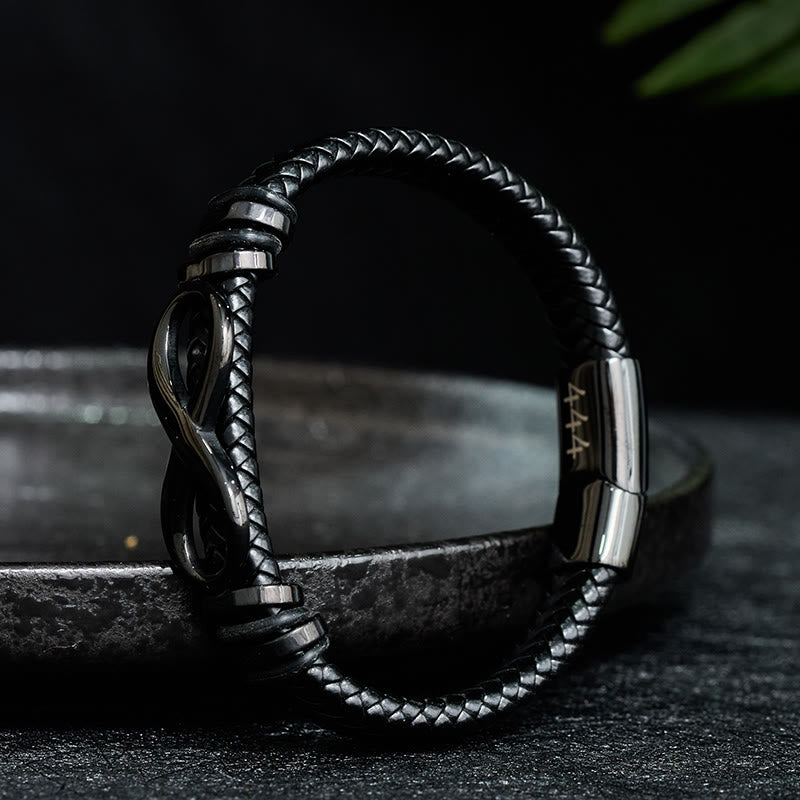 Buddha Stones Bracciale rinforzato in acciaio al titanio con numero 888 e numero angelo 444 e 848, con design infinito. - image 1