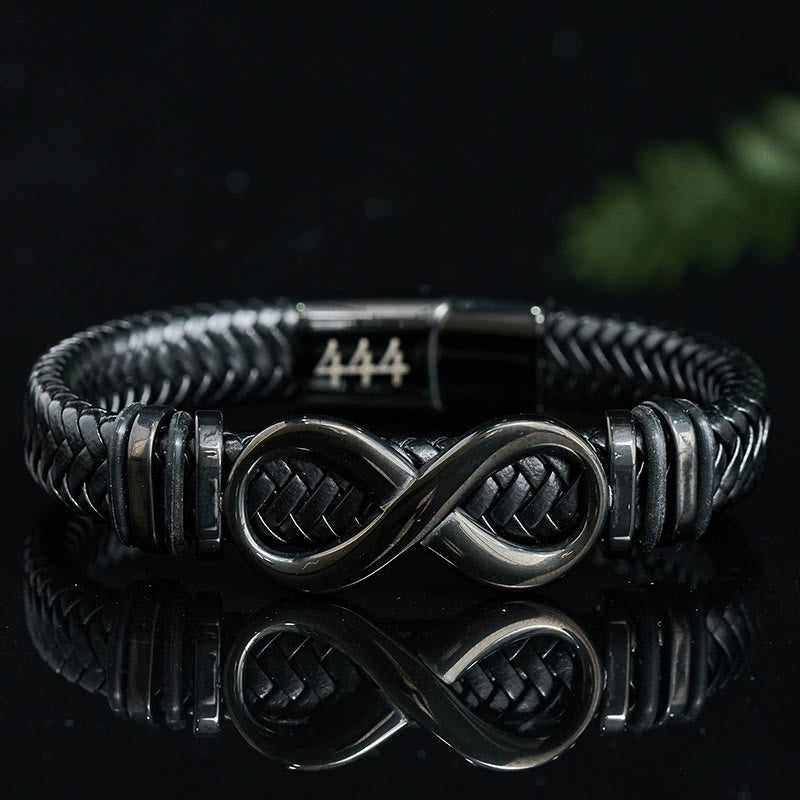Buddha Stones Bracciale rinforzato in acciaio al titanio con numero 888 e numero angelo 444 e 848, con design infinito. - 444 Numero degli Angeli (Circonferenza del polso 16-18 cm) - image 0