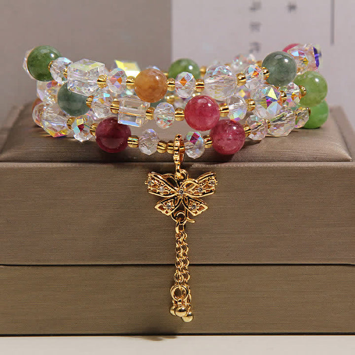 Buddha Stones Bracciale sfaccettato a tre strati con ciondolo a farfalla in tormalina Trasformazione Bracciale sfaccettato a tre strati - image 1