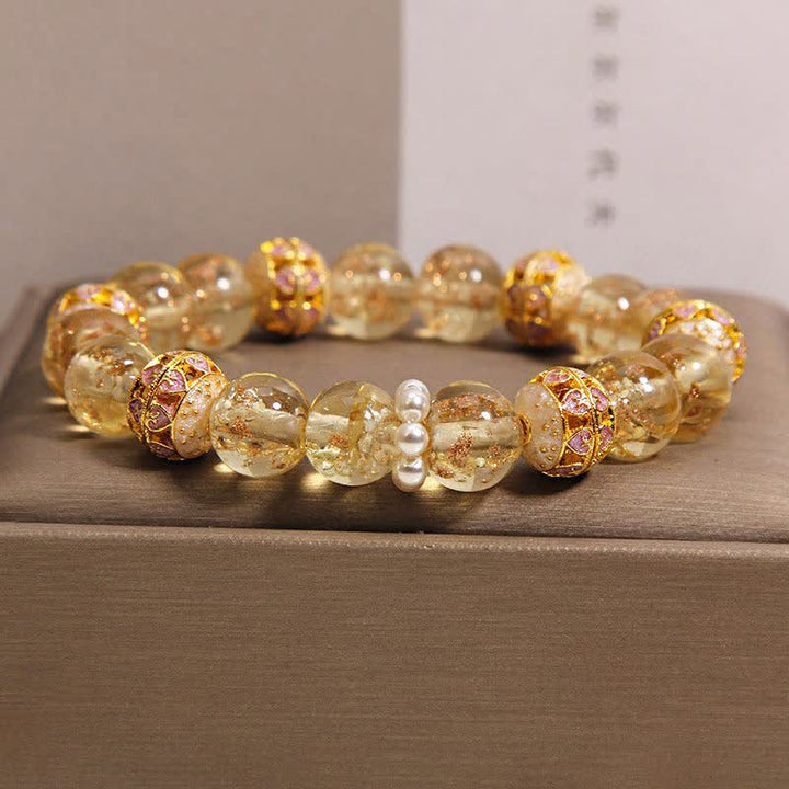 Buddha Stones Bracciale rotondo cinese Liuli con perline di vetro e foglia d'oro cloisonné, purezza, nuovo. - Oro - Vetro (Chiarezza♥Messa a fuoco) - image 1