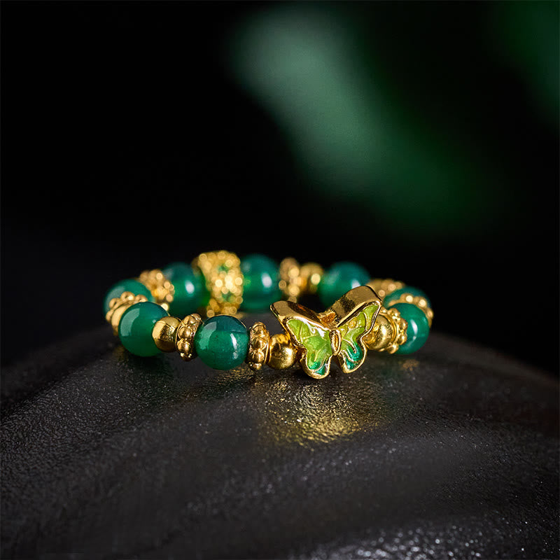 Buddha Stones Anello di rinnovo con farfalla in rame e perline di agata verde naturale, in rame. - image 3