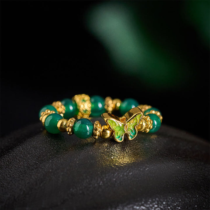 Buddha Stones Anello di rinnovo con farfalla in rame e perline di agata verde naturale, in rame. - image 3