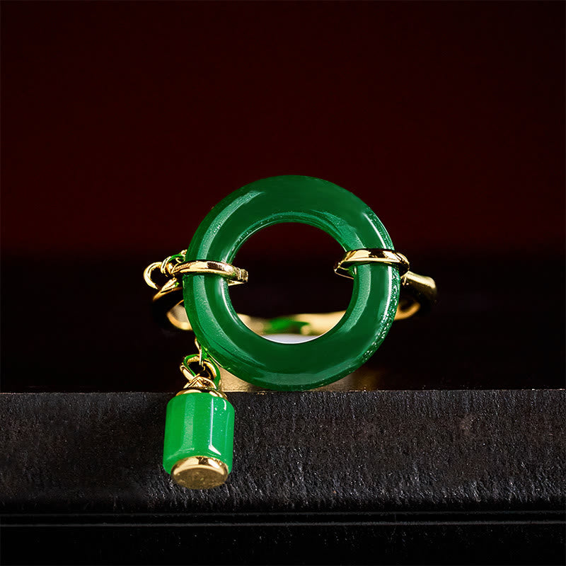 Buddha Stones Anello di forza con fibbia Peace in calcedonio verde - image 3