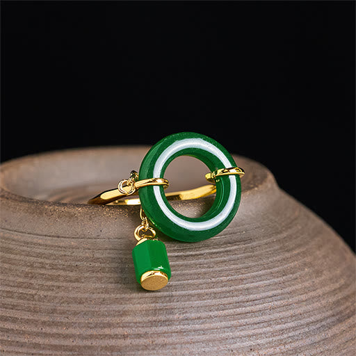 Buddha Stones Anello di forza con fibbia Peace in calcedonio verde - Calcedonio verde (US 7) - image 0