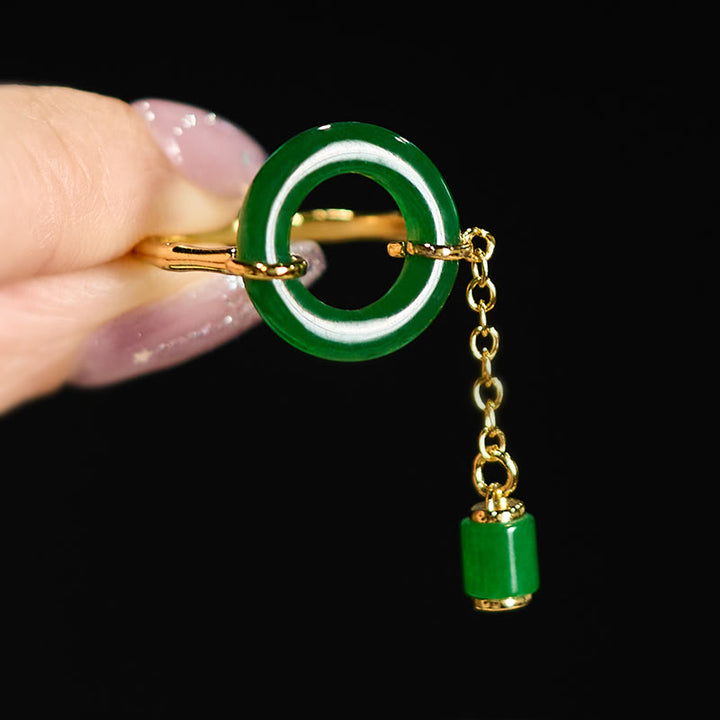 Buddha Stones Anello di forza con fibbia Peace in calcedonio verde - image 4