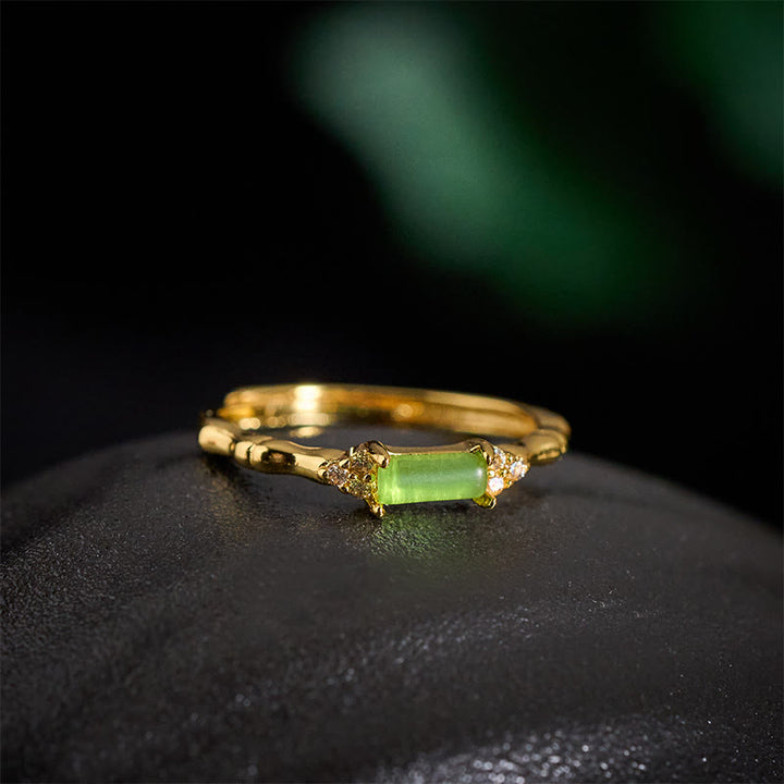 Buddha Stones Anello regolabile quadrato in agata verde naturale, bambù e rame - image 3