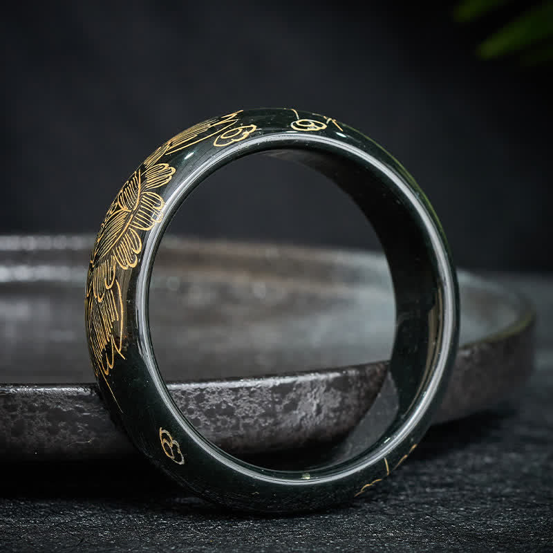 Buddha Stones Bracciale rigido Harmony in giada ciano naturale intagliata - Giada ciano (60–62 mm) - image 0