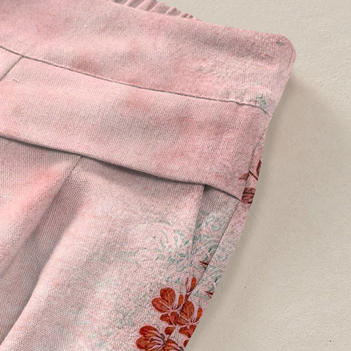 Buddha Stones Pantaloni da donna in cotone e lino con stampa floreale a gru, vita elasticizzata e gamba larga, con tasche. - image 5