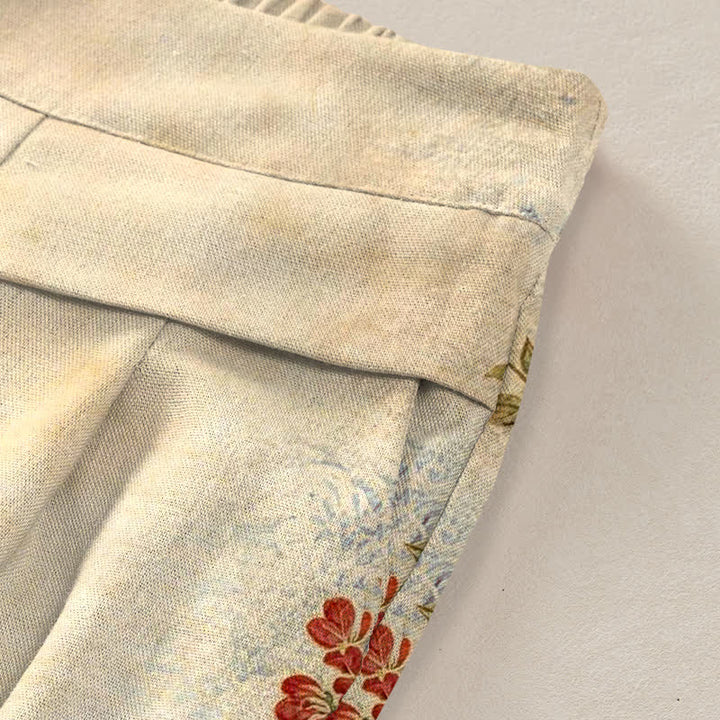 Buddha Stones Pantaloni da donna in cotone e lino con stampa floreale a gru, vita elasticizzata e gamba larga, con tasche. - image 9