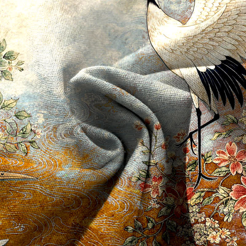 Buddha Stones Pantaloni da donna in cotone e lino con stampa floreale a gru, vita elasticizzata e gamba larga, con tasche. - image 10
