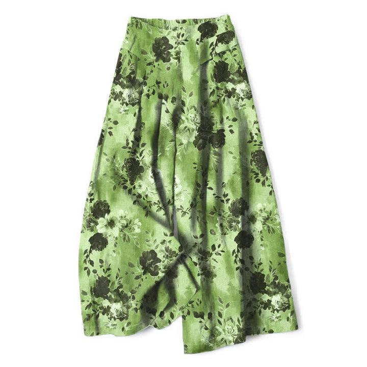 Buddha Stones Pantaloni da donna in cotone e lino con fantasia floreale, vita elasticizzata e gamba larga, con tasche. - Verde chiaro - US16, UK/AU20, EU48 (3XL) - image 8