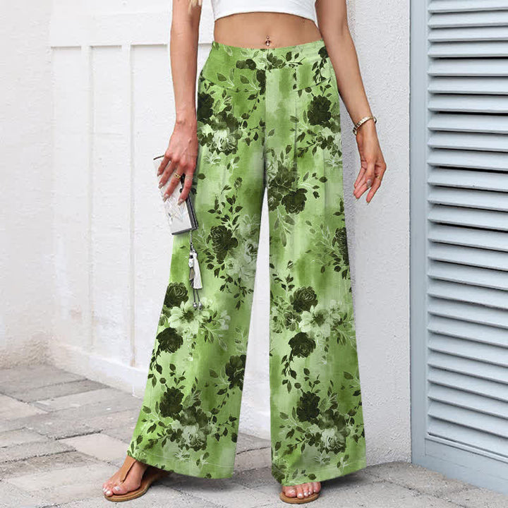 Buddha Stones Pantaloni da donna in cotone e lino con fantasia floreale, vita elasticizzata e gamba larga, con tasche. - image 9