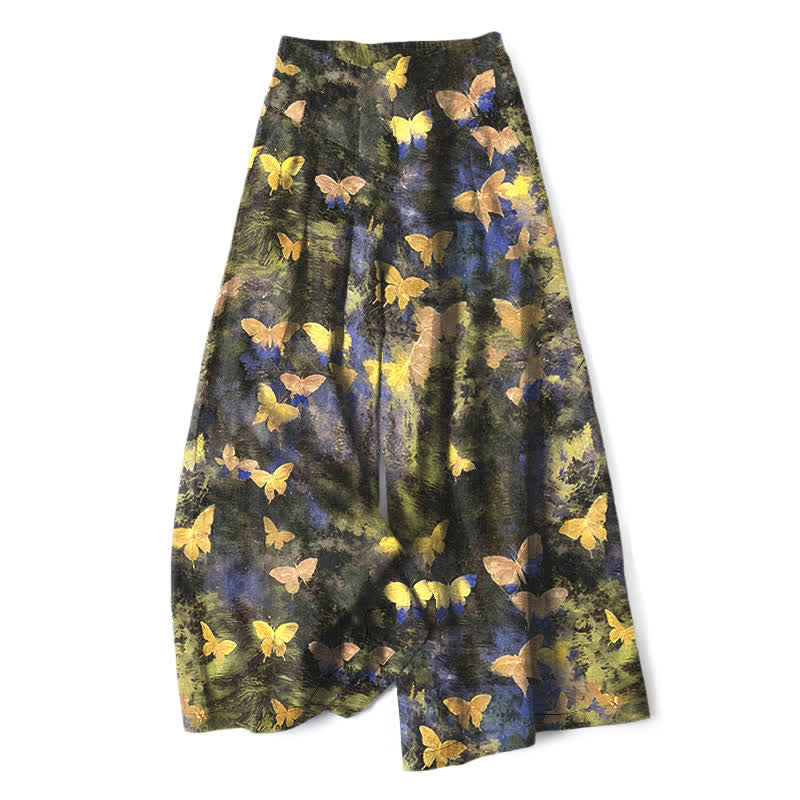 Buddha Stones Pantaloni da donna in cotone e lino con stampa a farfalle, vita elasticizzata e gamba larga, con tasche. - Giallo - US16, UK/AU20, EU48 (3XL) - image 0