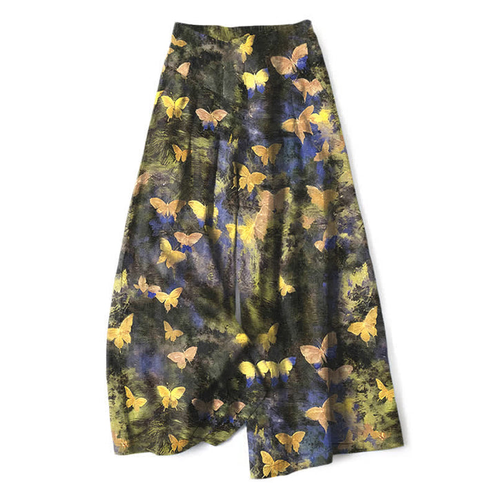 Buddha Stones Pantaloni da donna in cotone e lino con stampa a farfalle, vita elasticizzata e gamba larga, con tasche. - Giallo - US16, UK/AU20, EU48 (3XL) - image 0