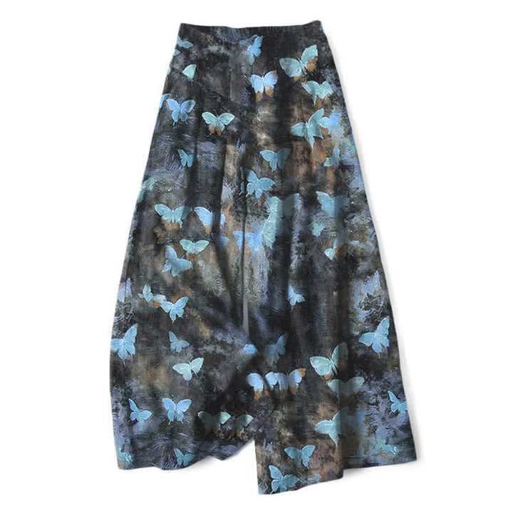 Buddha Stones Pantaloni da donna in cotone e lino con stampa a farfalle, vita elasticizzata e gamba larga, con tasche. - Blu cielo profondo - US16, UK/AU20, EU48 (3XL) - image 4