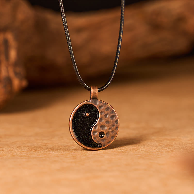Buddha Stones Collana vintage con ciondolo Yin Yang in lega e pelle, armonia tra lega e pelle. - image 1