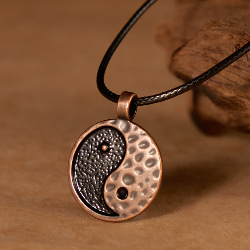 Buddha Stones Collana vintage con ciondolo Yin Yang in lega e pelle, armonia tra lega e pelle. - image 3