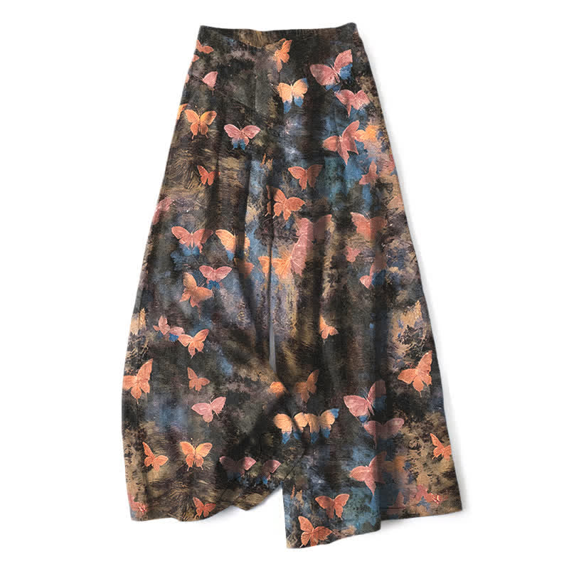Buddha Stones Pantaloni da donna in cotone e lino con stampa a farfalle, vita elasticizzata e gamba larga, con tasche. - Rosa - US16, UK/AU20, EU48 (3XL) - image 8
