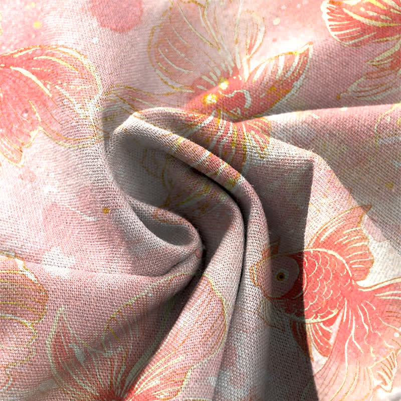 Buddha Stones Pantaloni da donna in cotone e lino con elastico in vita e gamba larga, fantasia floreale con pesci koi e tasche. - image 3