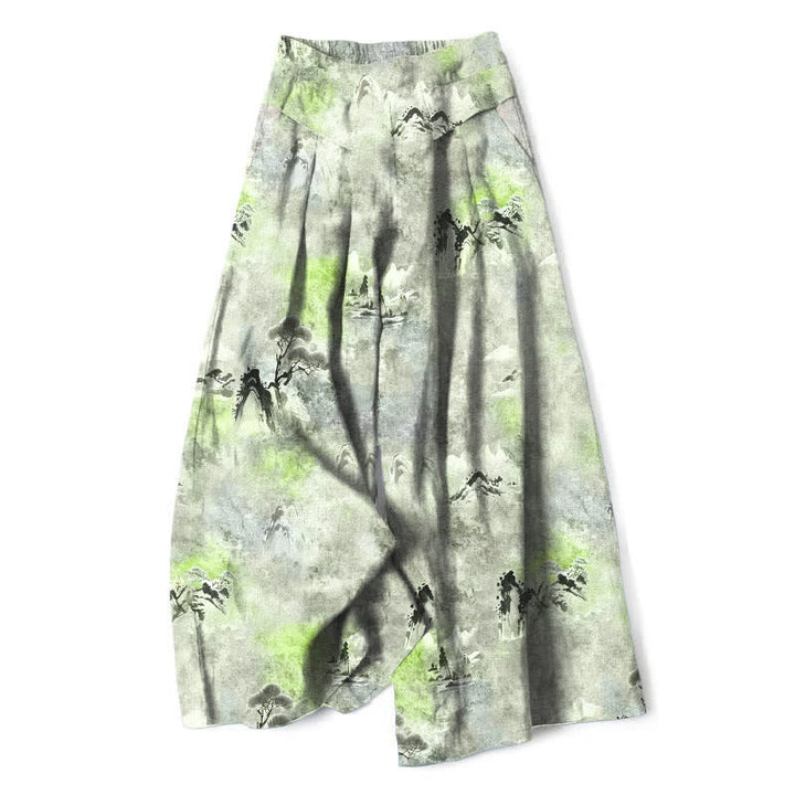 Buddha Stones Pantaloni da donna in cotone e lino con elastico in vita e gamba larga, con tasche, effetto lavaggio inchiostro. - Verde chiaro - US16, UK/AU20, EU48 (3XL) - image 8