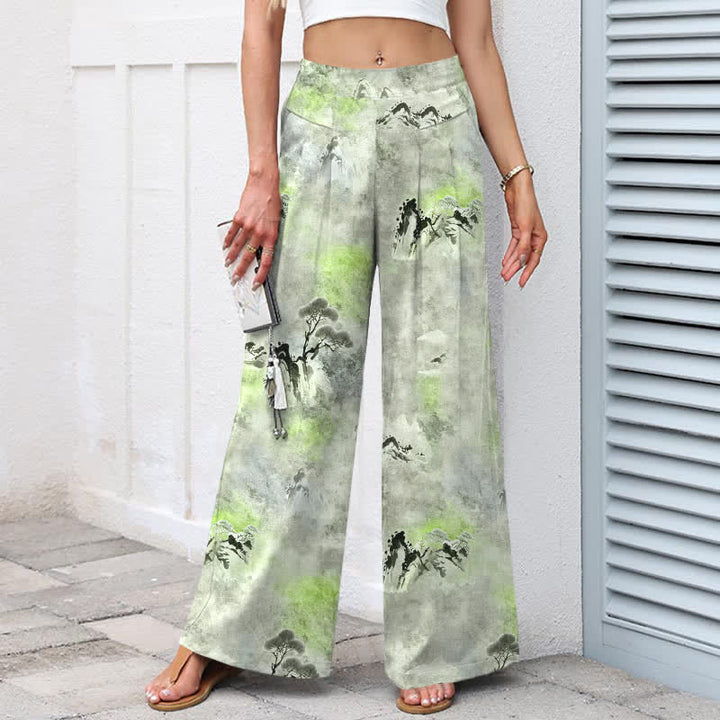 Buddha Stones Pantaloni da donna in cotone e lino con elastico in vita e gamba larga, con tasche, effetto lavaggio inchiostro. - image 9
