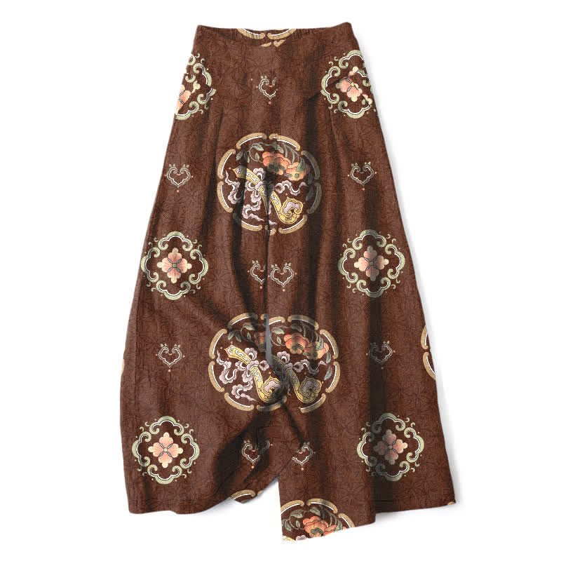 Buddha Stones Pantaloni da donna a gamba larga in cotone e lino, stile bohémien, con elastico in vita e tasche, fantasia a medaglioni. - Siena - US16, UK/AU20, EU48 (3XL) - image 4