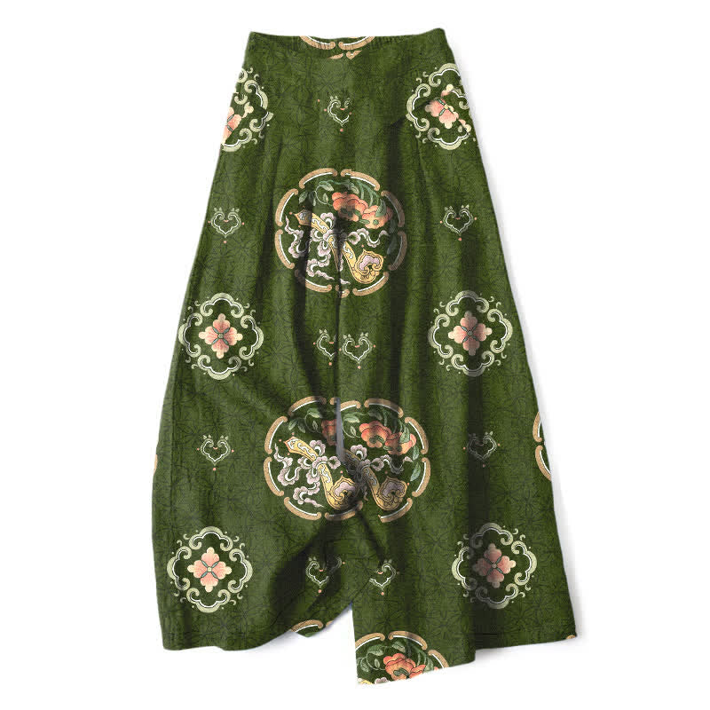 Buddha Stones Pantaloni da donna a gamba larga in cotone e lino, stile bohémien, con elastico in vita e tasche, fantasia a medaglioni. - Verde oliva scuro - US16, UK/AU20, EU48 (3XL) - image 8