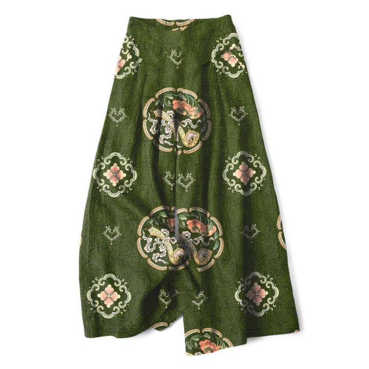 Buddha Stones Pantaloni da donna a gamba larga in cotone e lino, stile bohémien, con elastico in vita e tasche, fantasia a medaglioni. - Verde oliva scuro - US16, UK/AU20, EU48 (3XL) - image 8
