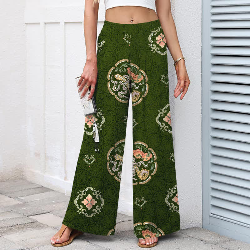 Buddha Stones Pantaloni da donna a gamba larga in cotone e lino, stile bohémien, con elastico in vita e tasche, fantasia a medaglioni. - image 9
