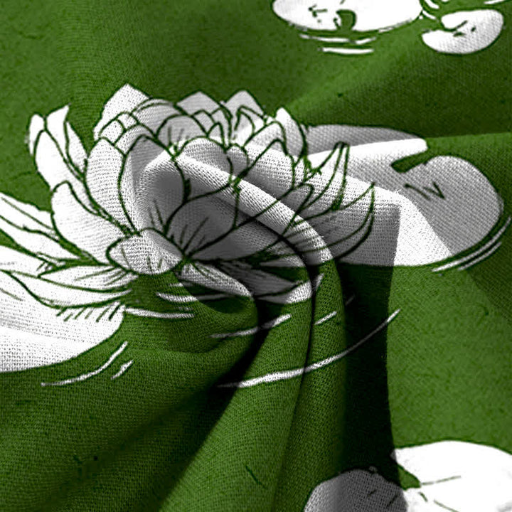 Buddha Stones Pantaloni da donna in cotone e lino con motivo a foglie di loto, vita elasticizzata e gamba larga, con tasche. - image 3