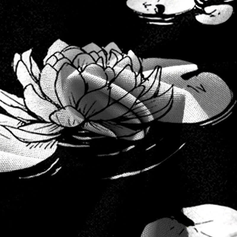 Buddha Stones Pantaloni da donna in cotone e lino con motivo a foglie di loto, vita elasticizzata e gamba larga, con tasche. - image 7