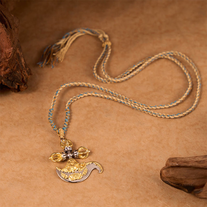 Buddha Stones Collana con ciondolo a forma di totem in rame con rilievo tibetano Vajra, simbolo di radicamento e connessione a terra. - image 3