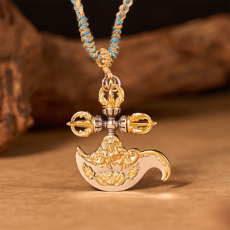 Buddha Stones Collana con ciondolo a forma di totem in rame con rilievo tibetano Vajra, simbolo di radicamento e connessione a terra. - image 1