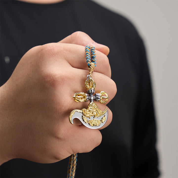 Buddha Stones Collana con ciondolo a forma di totem in rame con rilievo tibetano Vajra, simbolo di radicamento e connessione a terra. - image 4