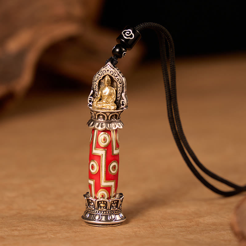 Buddha Stones Collana con ciondolo tibetano a forma di perlina Dzi a nove occhi in rame con motivo protettivo. - Rame (Protezione♥Benedizioni) - image 0